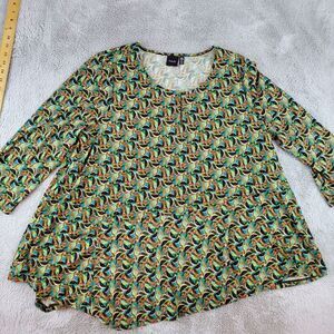 Rafaella Top Womens XL Floral Tunic 3/4‎ Sleeve Pullover Stretch Blouse